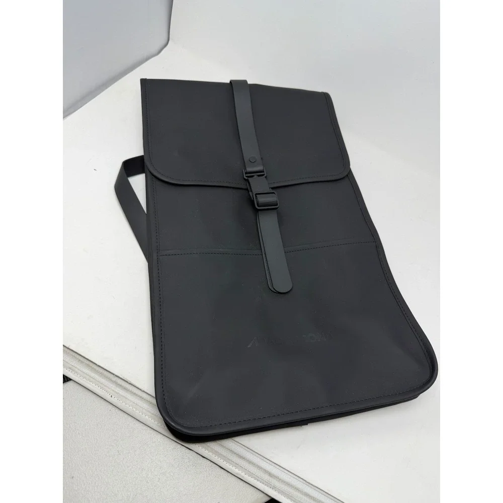 Rains Black Waterproof Laptop Backpack Matte Rucksack Macrobond‎ Logo Minimalist